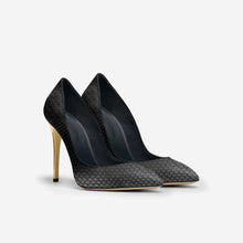 Load image into Gallery viewer, BLACK PYTHON POINT TOE STILETTO PUMP