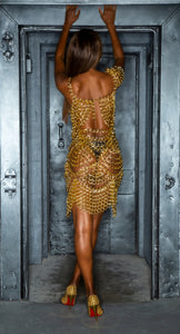 LOOK #18 GOLD CHAIN DECO ARCH COCKTAIL DRESS